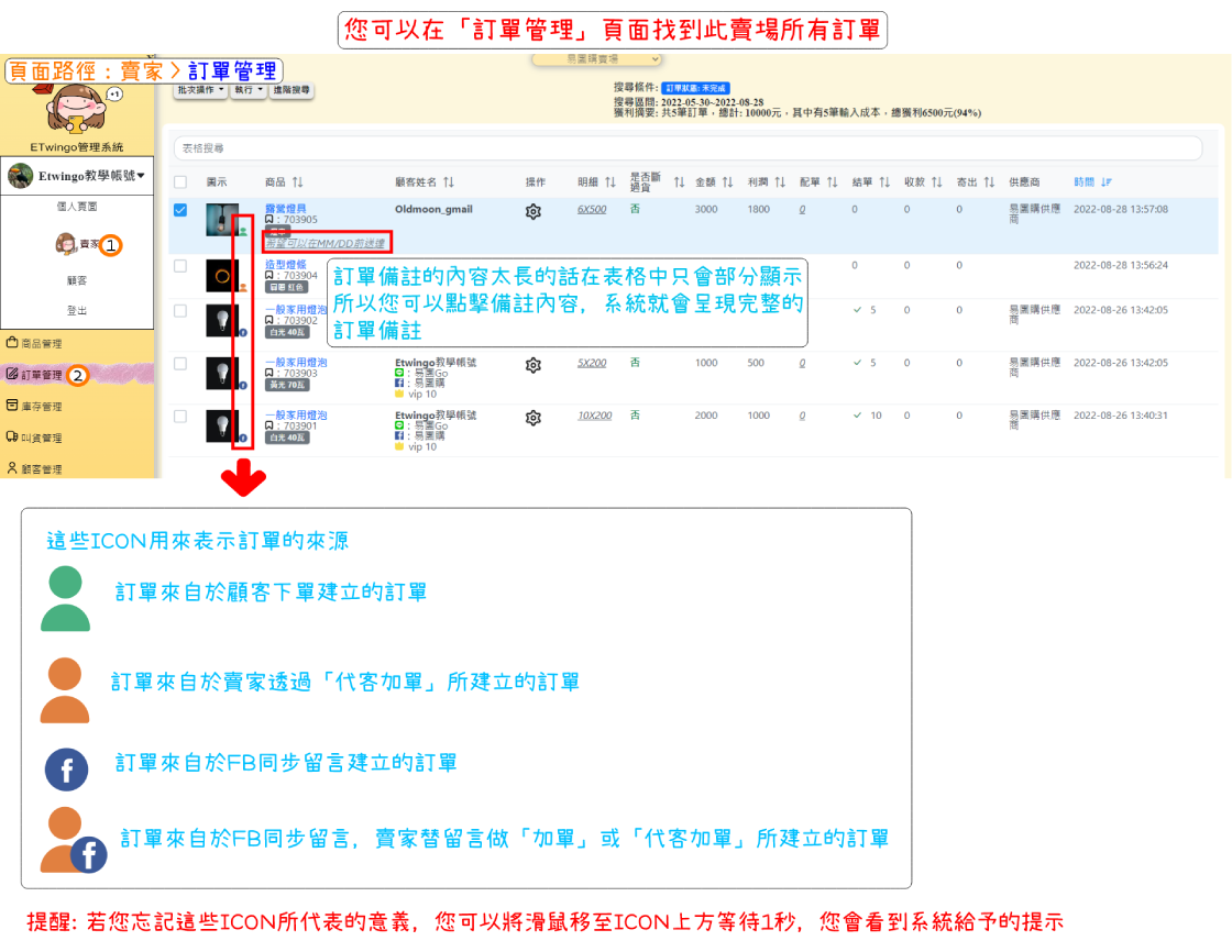 訂單管理頁面介紹