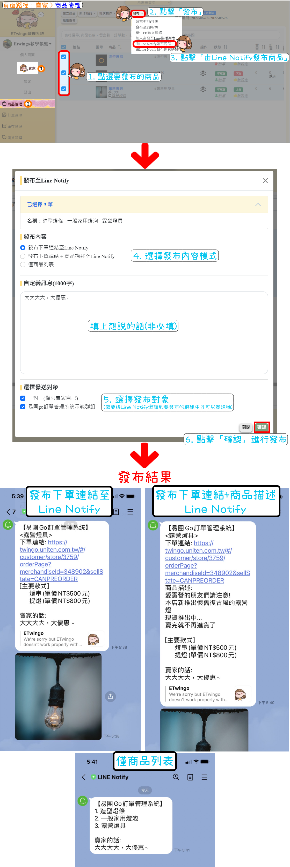 由Line Notify發布商品