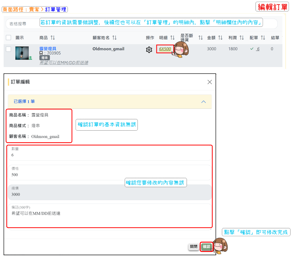 編輯訂單